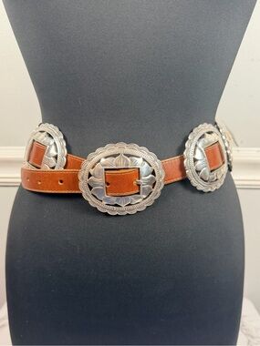 Vintage Brighton Sunflower Concho Belt 1993 Medium Brown
